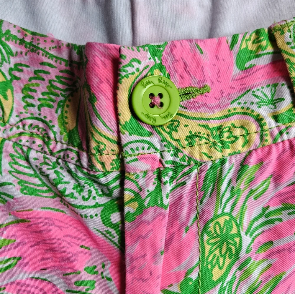 Lily Pulitzer Callahan Shorts Hot Wings Print Flamingo Paisley Womens 000 Cotton